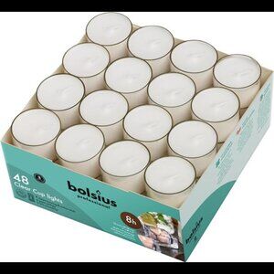 48 Unscented Tea Lights in Clear Cups - 8 Burn Hours - Premium European Quality